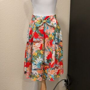 Vintage Pin-Up Print High Waist Bow Skirt Small